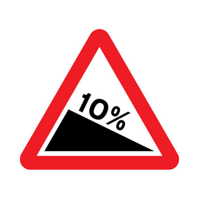 Steep Hill Downwards - 10% Decent (UK Traffic) - Landscape Sign UKT007 UKT LN1