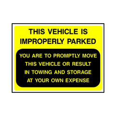 This Vehicle Is Improperly Parked - Landscape Sign P027 PA LN1