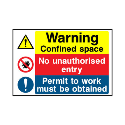 Warning - Confined Space - No Unauthorised Entry - Permit To Work Must Be Obtained - Landscape Sign MTP020 MTP LN1