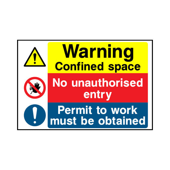 Warning - Confined Space - No Unauthorised Entry - Permit To Work Must ...