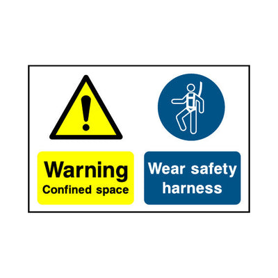Warning - Confined Space - Wear Safety Harness - Landscape Sign MTP017 MTP LN1