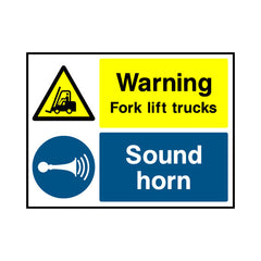 Warning - Fork Lift Trucks - Sound Horn - Landscape Sign GS031 GS LN1