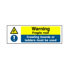 Warning - Fragile Roof - Crawling Boards Or Ladders Must Be Used - Landscape Sign v2 MTP009 MTP LN3