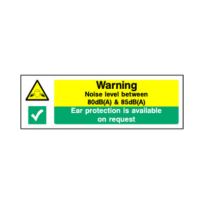 Warning - Noise Level Between 80db(a) & 85db(a) - Ear Protection Is Available - Landscape Sign MW039 MW LN3