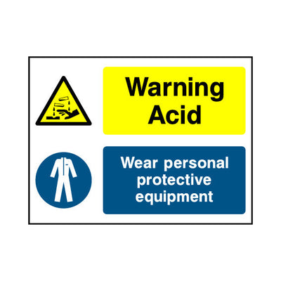 Warning Acid - Wear PPE - Landscape Sign PC020 PC LN1