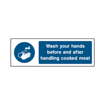 Wash Your Hands Before And After Handling Cooked Meat - Landscape Sign FPH050 FPH LN3