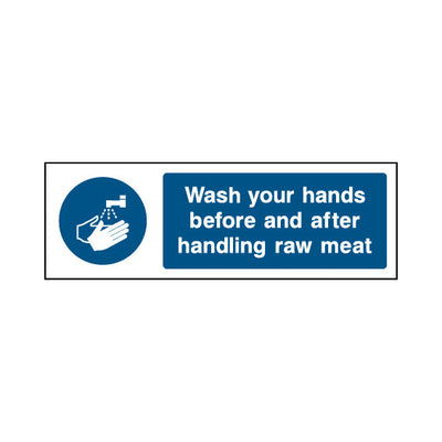 Wash Your Hands Before And After Handling Raw Meat - Landscape Sign FPH049 FPH LN3