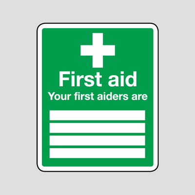 Your First Aiders are (text insert areas) sign