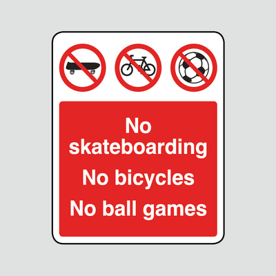No skateboarding No bicycles No ball games sign